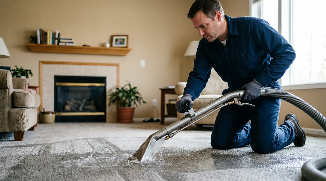 Water damage restoration technician working near Wellington, KS